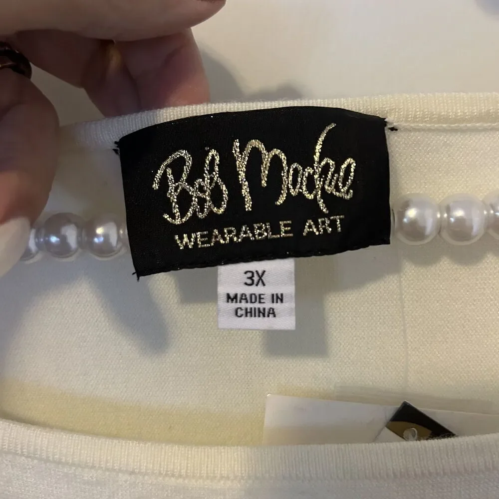 Bob Mackie Sweater Womens 3X Wearable Art Rhinestone Pullover Colorblock mature